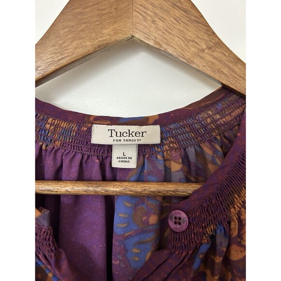 Tucker Womens Dress Large Button Front Tunic Purple Floral Boho Chic Lightweight - Picture 3 of 11